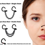 Spike Nasallang Nose Screw Piercing, 2pcs Nostril Studs with Chain Piercing - 18G Nose Piercing with Fixed Cone/Spike Black Nostril Jewelry