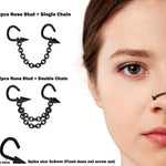 Spike Nasallang Nose Screw Piercing, 2pcs Nostril Studs with Chain Piercing - 18G Nose Piercing with Fixed Cone/Spike Black Nostril Jewelry