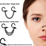 Spike Nasallang Nose Screw Piercing, 2pcs Nostril Studs with Chain Piercing - 18G Nose Piercing with Fixed Cone/Spike Black Nostril Jewelry