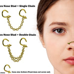 Spike Nasallang Nose Screw Piercing, 2pcs Nostril Studs with Chain Piercing - 18G Nose Piercing with Fixed Cone/Spike Black Nostril Jewelry