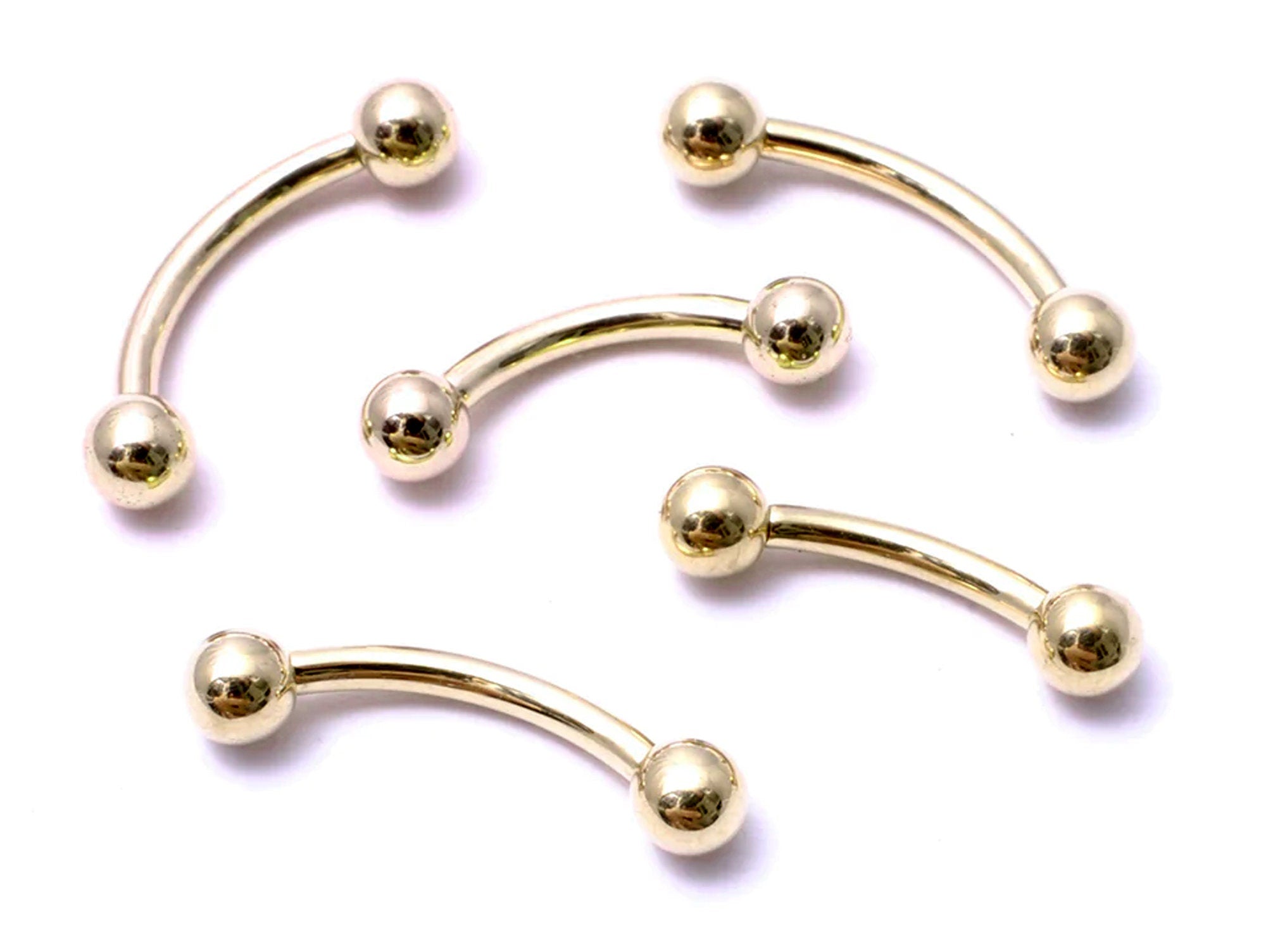 14K Solid Gold 16G Curved Barbell Piercing - Custom Ball Sizes Combination Body Piercing for Eyebrow, Lip Studs, Rook Jewelry