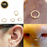 Solid Gold 14K Hoop Ring Piercing - 1K Gold Body Piercing for Ears, Tragus, Helix Ring, Conch Hoop, Septum, Cartilage - 14G & 16G