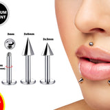 Labret Stud Piercing Ball, Cone, Spike - 3pcs - Titanium 16g Lip Piercing Also for Tragus Helix Cartilage Madonna Medusa Side Labret