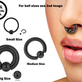 Black Captive Ball Ring Piercing 18g to 00g ,Big Gauge is with Spring Ball Septum Nose Piercing Jewelry Also Piercing for Genital