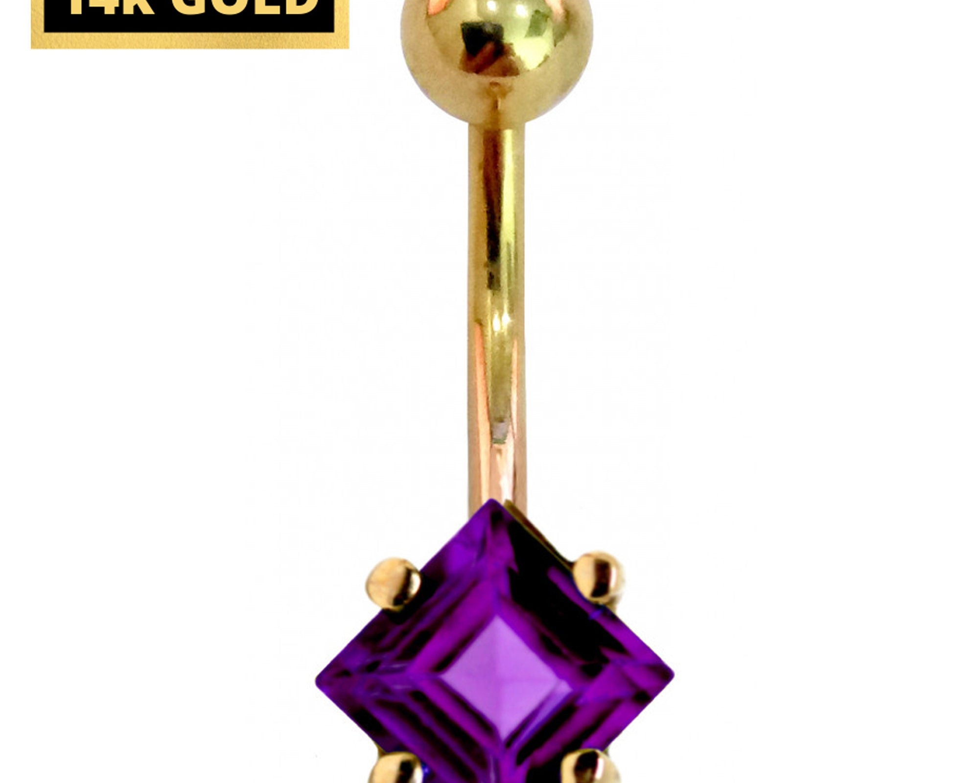 14K Solid Gold Belly Button Ring with Diamond Semi and Precious Stone- Hand Made 14K Gold Belly Bar for that very special Person