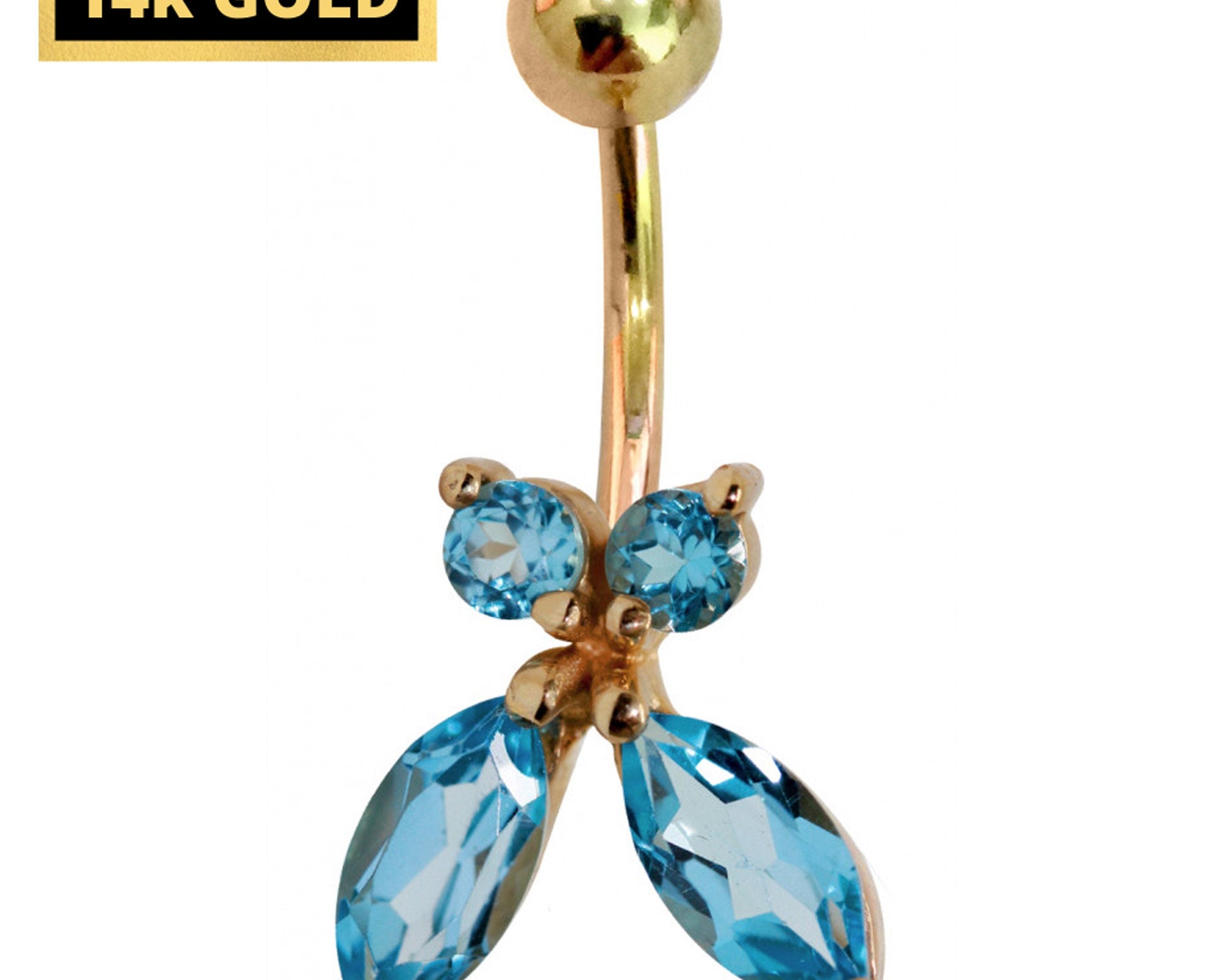 Belly Button Ring comes in a Butterfly Shape Crystal Belly Ring - Belly Bar - made of 14K Gold Fine Jewelry Hand Set and Hand Polished