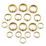 Gold Captive Ball Ring Piercing 18g to 00g ,Big Gauge is with Spring Ball Septum Nose Piercing Jewelry Also Piercing for Genital