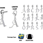 Silver Initial Alphabet Charms Letter A-Z with CZ Stone Crystals - Charm for European Bracelet - Available in Charm type and Lobster Clasp