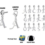 Silver Initial Alphabet Charms Letter A-Z with CZ Stone Crystals - Charm for European Bracelet - Available in Charm type and Lobster Clasp