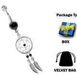 Dreamcatcher Belly Button Ring 14G Belly Rings, Belly Bar with Crystal - Native American Amulet Protection with Genuine Stone Beads