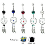 Dreamcatcher Belly Button Ring 14G Belly Rings, Belly Bar with Crystal - Native American Amulet Protection with Genuine Stone Beads
