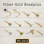 18K Gold Nostril Piercing, Heart Shape Nose Pin with Highest Quality Round Crystal - Nose Stud made of Finest in Gold Nose Jewelry