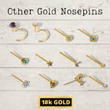 18K Gold Nostril Piercing, Straight Nose Pin with Highest Quality Light Amethyst Square Crystal - Nose Stud made of Finest Gold Nose Jewelry