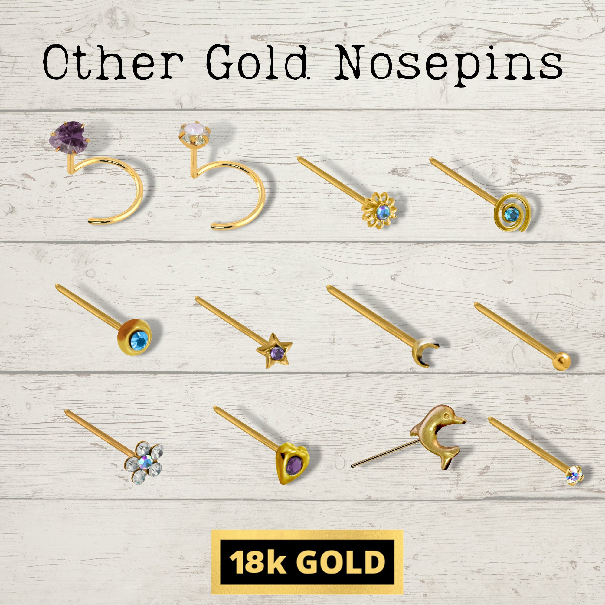 18K Gold Nostril Piercing, Round Shape Nose Pin with Highest Quality Round Crystal - Nose Stud made of Finest in Gold Nose Jewelry