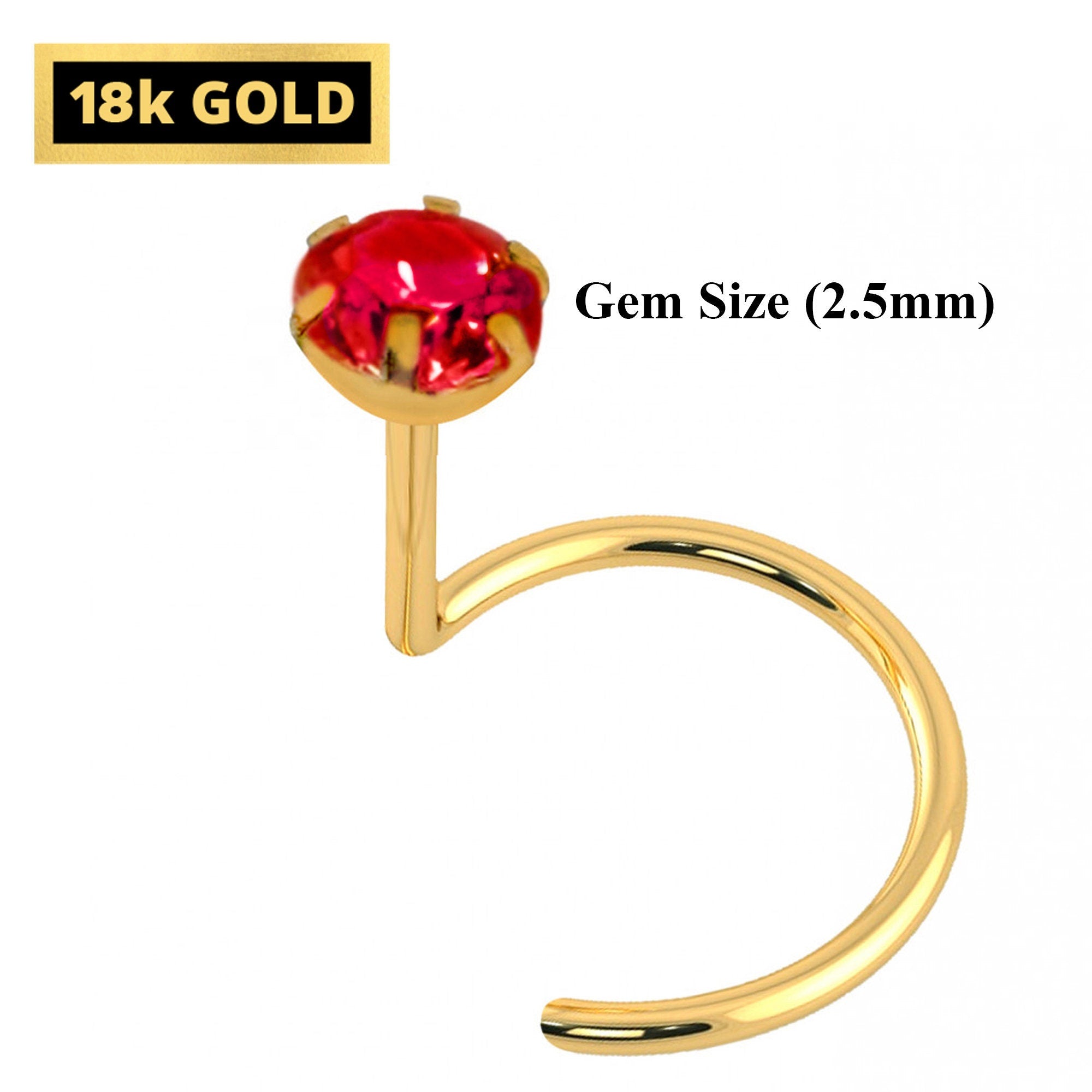 18K Gold Nostril Piercing, Nose Screw with Prong Set Round Crystal Hand Set & Hand Polished - Nose Stud, Nose Jewelry made of Gold