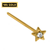 18K Gold Nostril Piercing, Star Shape Nose Pin with Highest Quality Round Crystal - Nose Stud made of Finest in Gold Nose Jewelry