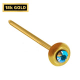 18K Gold Nostril Piercing, Round Shape Nose Pin with Highest Quality Round Crystal - Nose Stud made of Finest in Gold Nose Jewelry