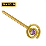 18K Gold Nostril Piercing, Spiral Straight Nose Pin with Highest Quality Round Crystal - Nose Stud made of Finest Gold Nose Jewelry