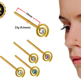 18K Gold Nostril Piercing, Spiral Straight Nose Pin with Highest Quality Round Crystal - Nose Stud made of Finest Gold Nose Jewelry