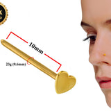 18K Gold Nostril Piercing, Plain Heart Design Straight Nose Pin, Bone Stud Tiny Nose Ring - Nose Stud made of Finest Gold Nose Jewelry