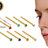 18K Gold Nostril Piercing, Prong Set Straight Nose Pin with Highest Quality Round Crystal - Nose Stud made of Finest Gold Nose Jewelry