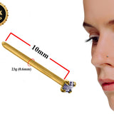 18K Gold Nostril Piercing, Straight Nose Pin with Highest Quality Light Amethyst Square Crystal - Nose Stud made of Finest Gold Nose Jewelry