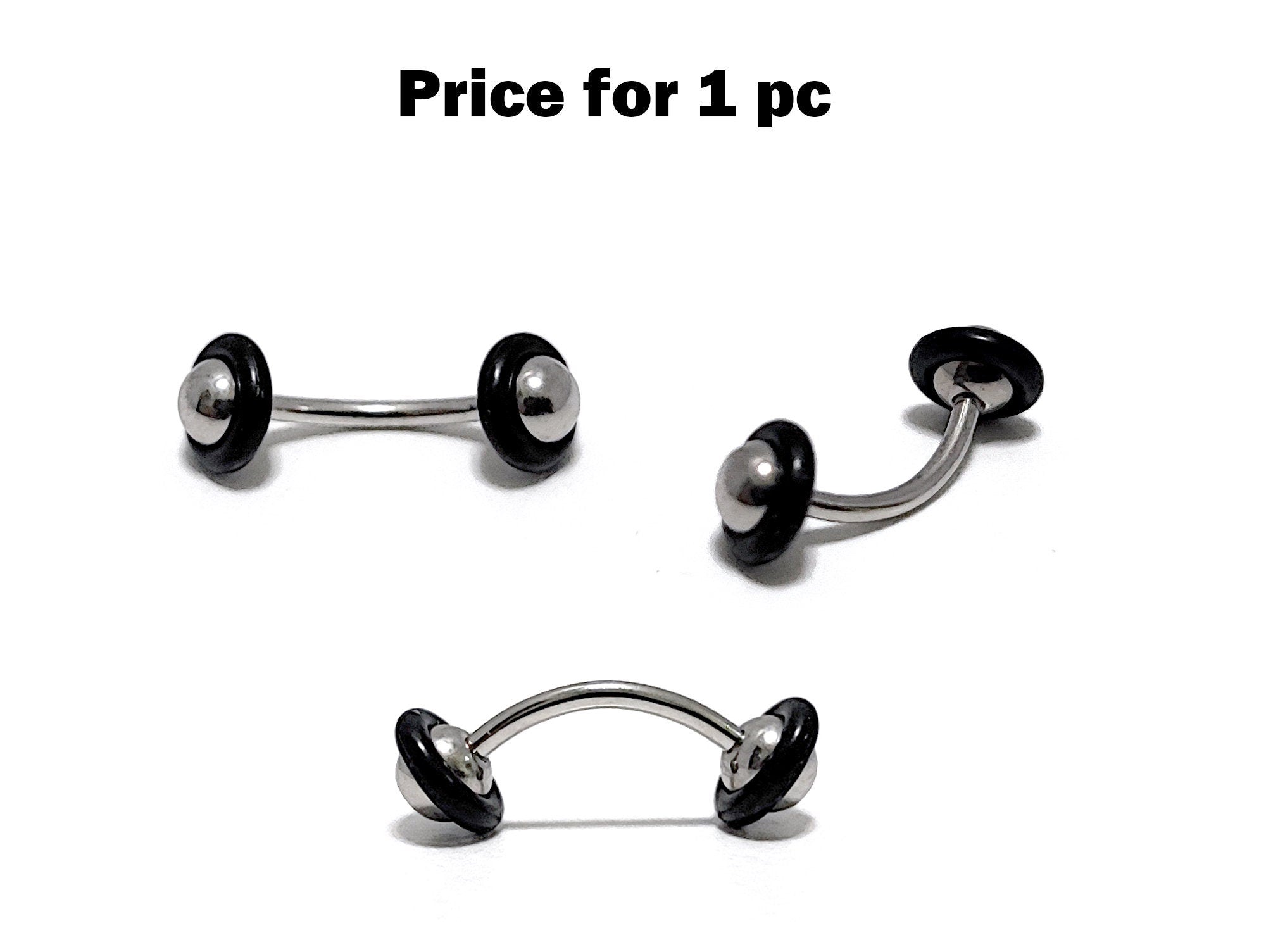 Titanium Spike Eyebrow Stud, Lip Piercings - Cone/Ball/Cylinder 16 gauge Curved Bar with Rubber O-ring - Also Piercing for Rook Earring