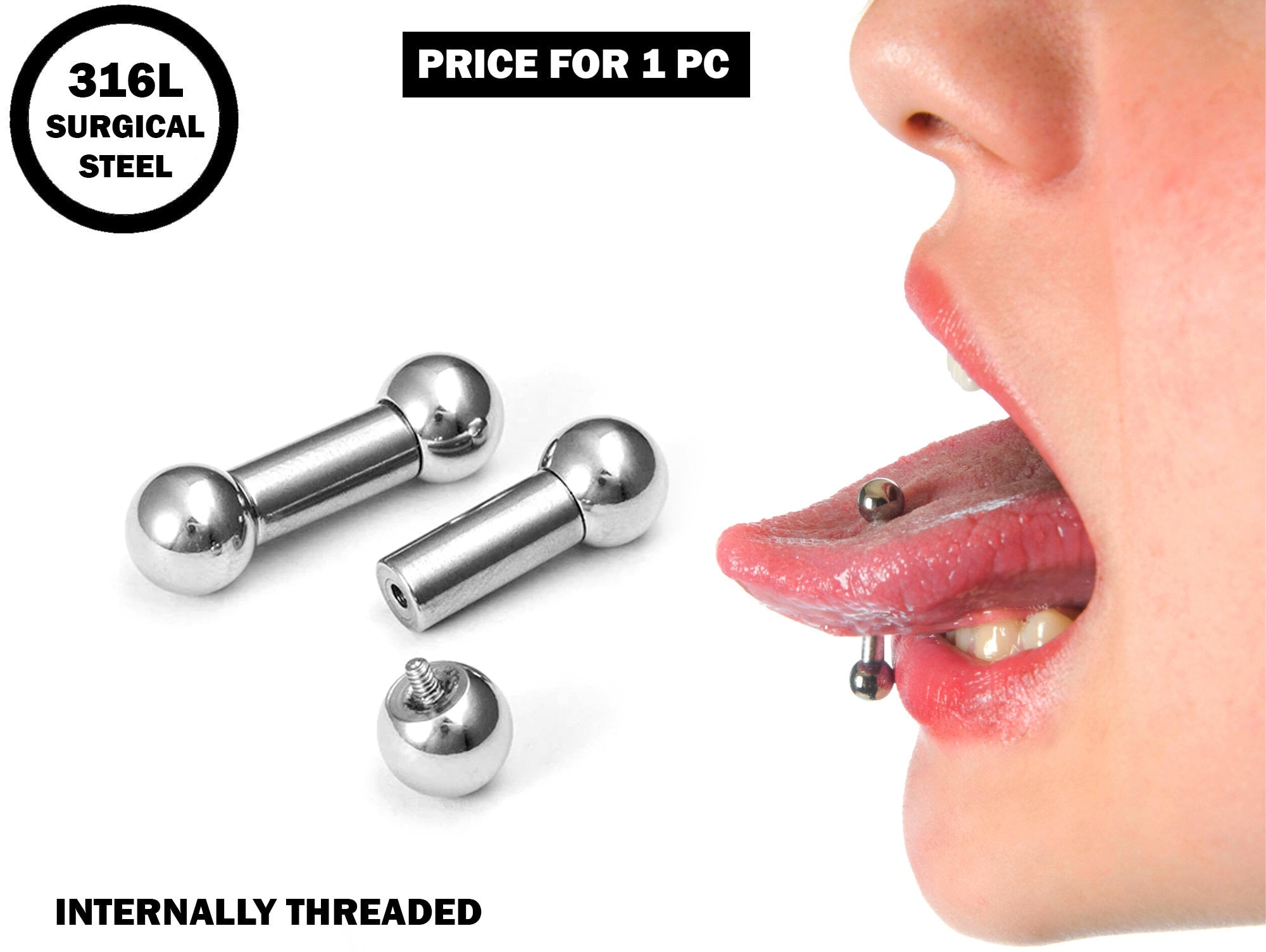 Big Gauge Barbell, Tongue Piercing, Stretcher - 4G to 0G Surgical Steel 316L Barbell Piercing- Body Piercing Also for Ears and Nose