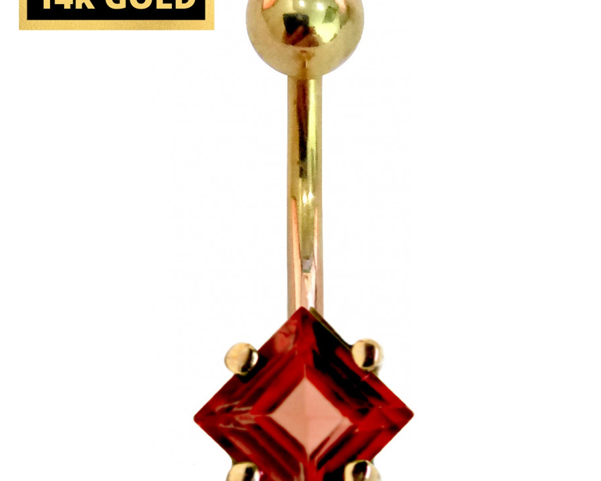 14K Solid Gold Belly Button Ring with Diamond Semi and Precious Stone- Hand Made 14K Gold Belly Bar for that very special Person