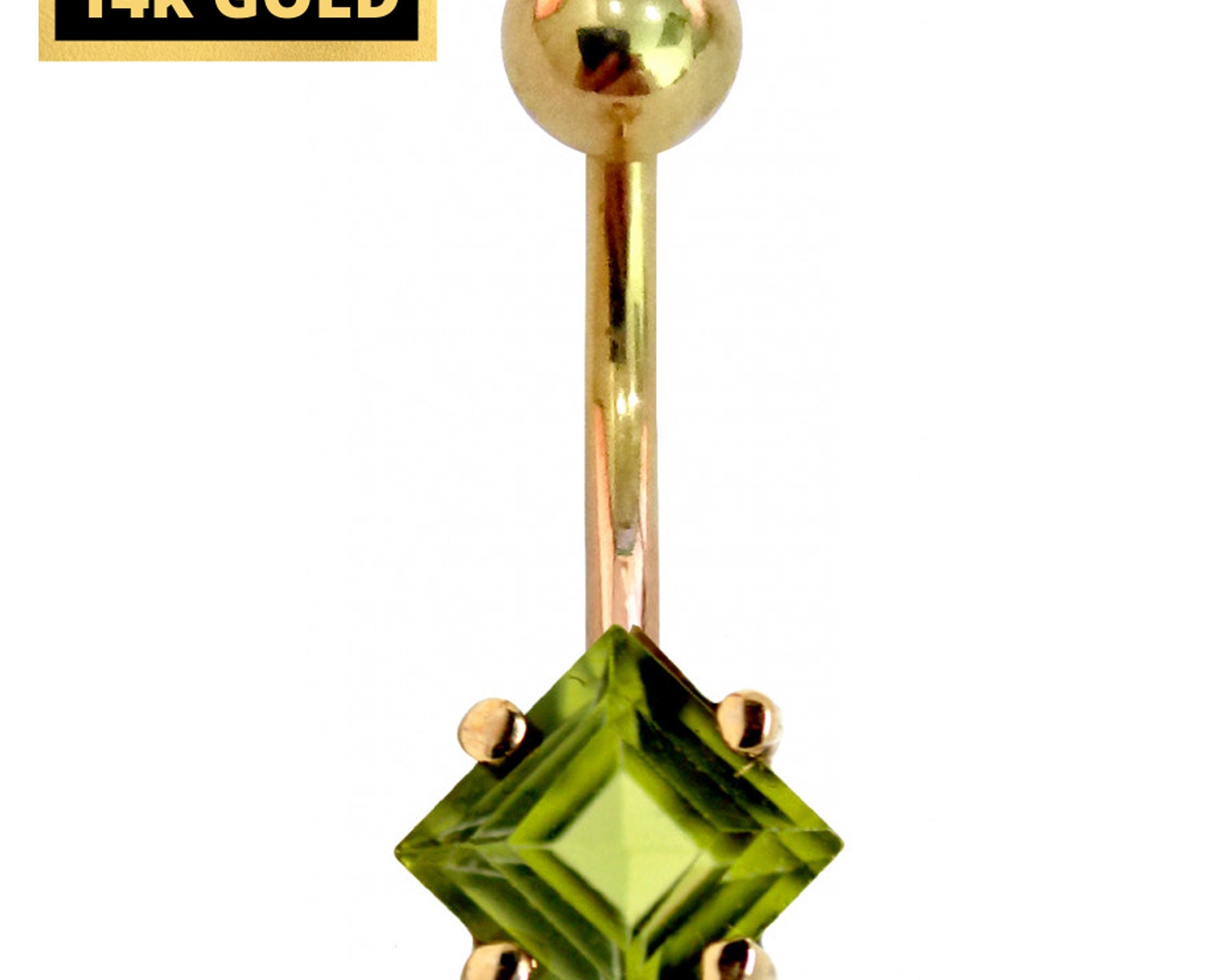 14K Solid Gold Belly Button Ring with Diamond Semi and Precious Stone- Hand Made 14K Gold Belly Bar for that very special Person