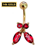 Belly Button Ring comes in a Butterfly Shape Crystal Belly Ring - Belly Bar - made of 14K Gold Fine Jewelry Hand Set and Hand Polished