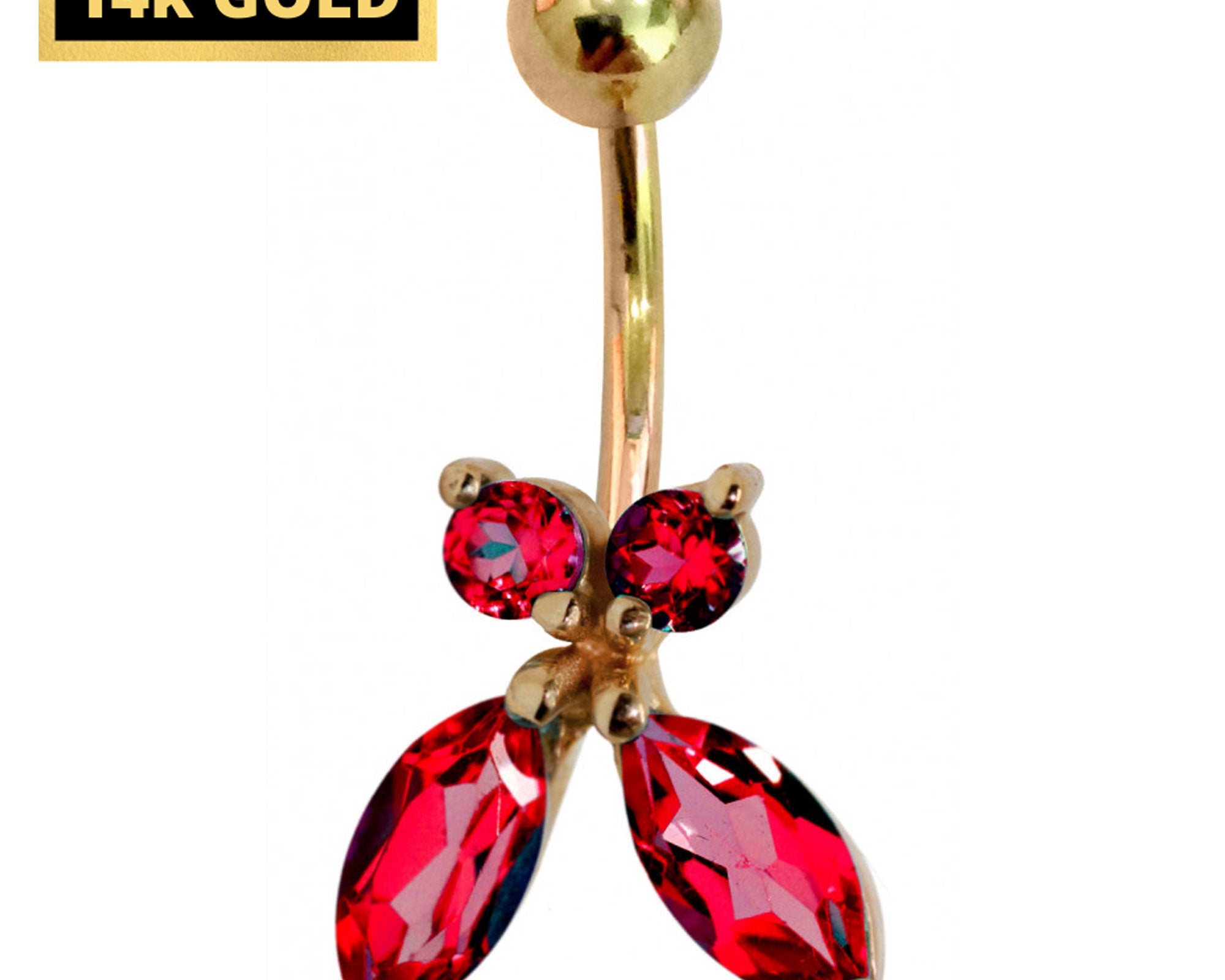 Belly Button Ring comes in a Butterfly Shape Crystal Belly Ring - Belly Bar - made of 14K Gold Fine Jewelry Hand Set and Hand Polished