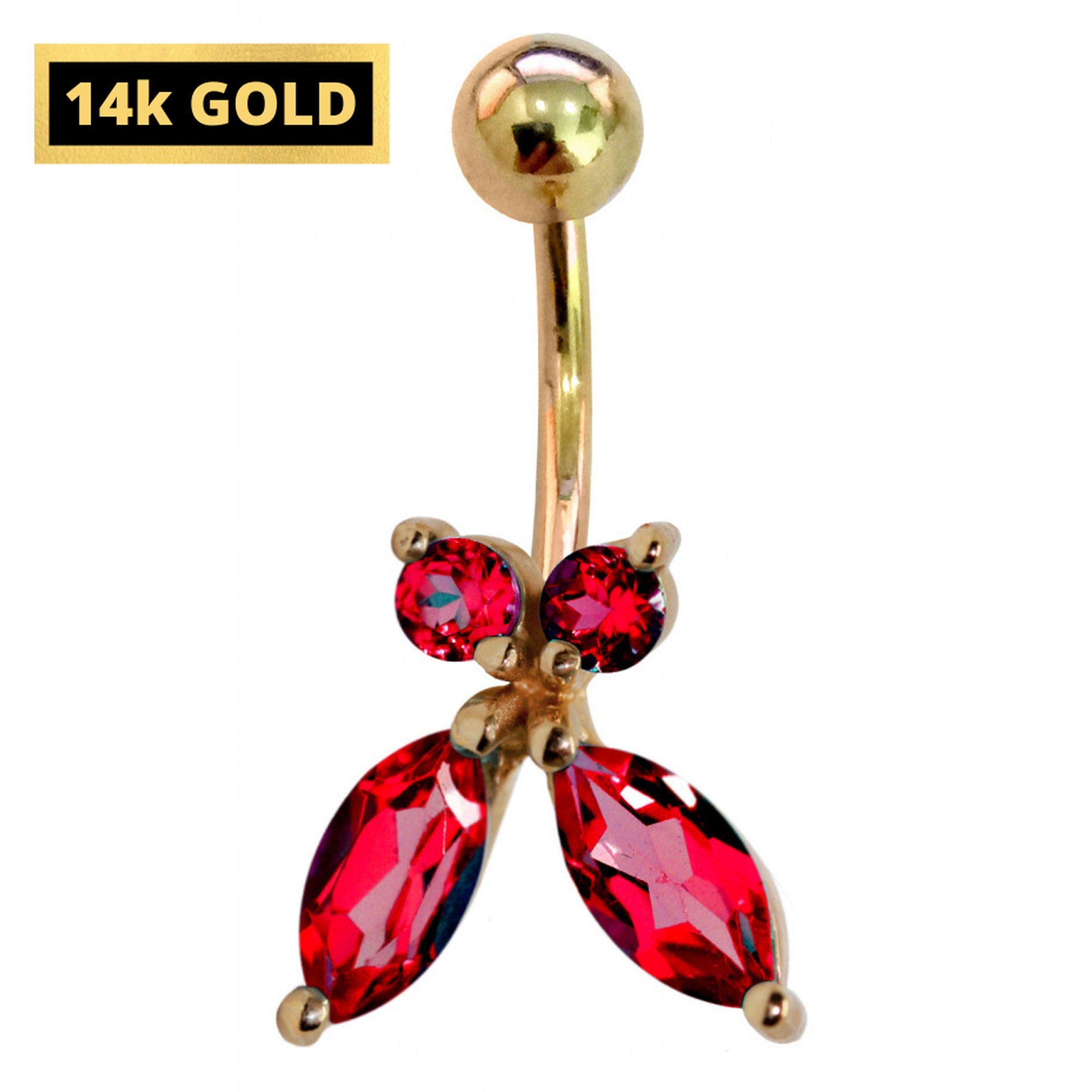 Belly Button Ring comes in a Butterfly Shape Crystal Belly Ring - Belly Bar - made of 14K Gold Fine Jewelry Hand Set and Hand Polished