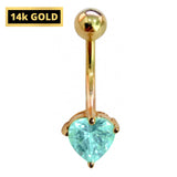 Belly Button Ring comes in a Heart Shape Crystal Belly Ring - Belly Bar - made of 14K Gold Fine Jewelry Hand Set and Hand Polished