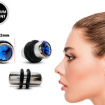 Ear Stone Plugs Earring with Crystal and Rubber O-ring - No Flare Size 12mm (1/2") - Ear Tunnel, Stretching Gauges, Expander, Big Gauges