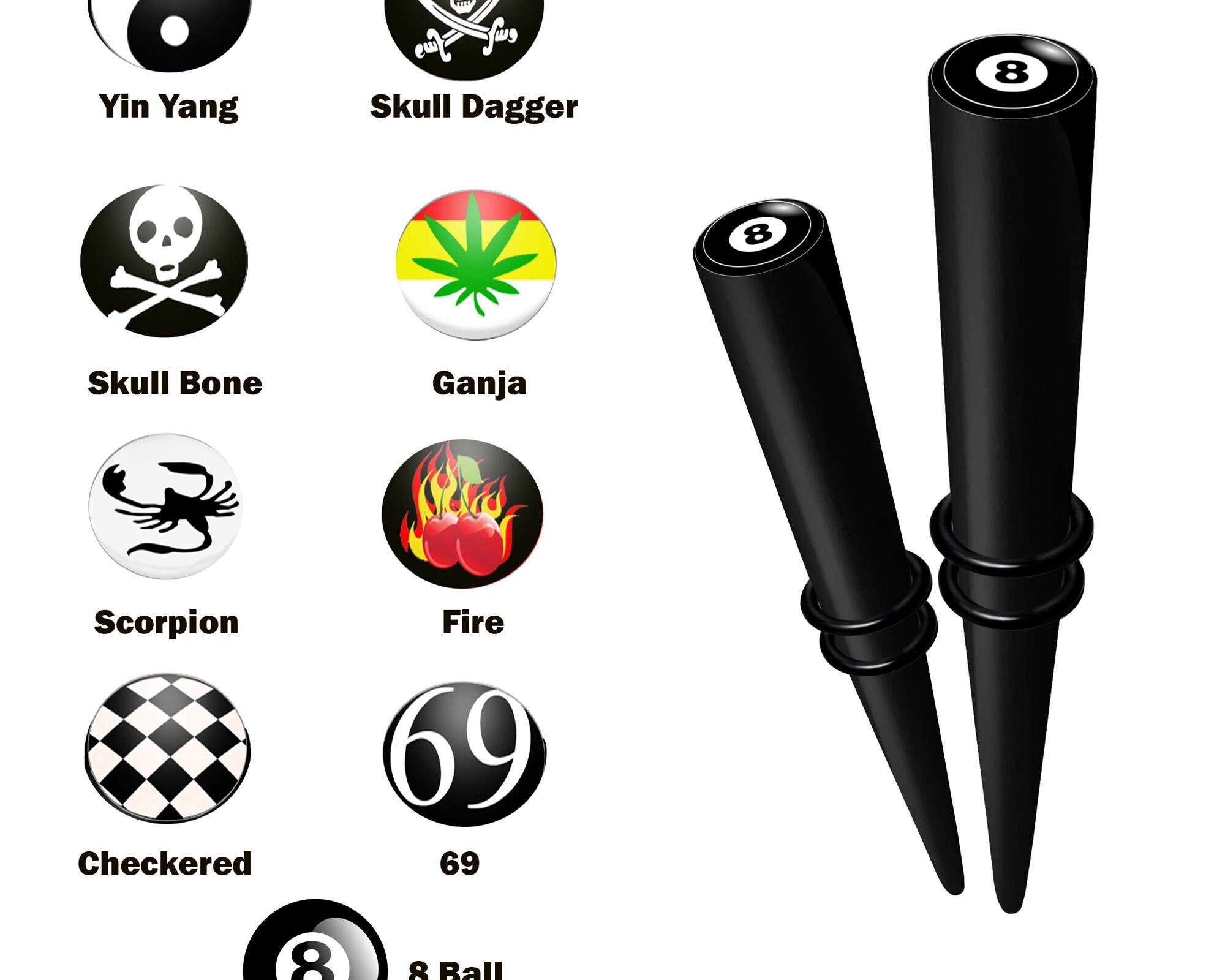 Ear Stretching Kit Acrylic Tapers with Logo Design - 1 pair (2pcs) Ear Expender, Tunnel Gauges Size 8G 6G 4G 2G 0G 00G