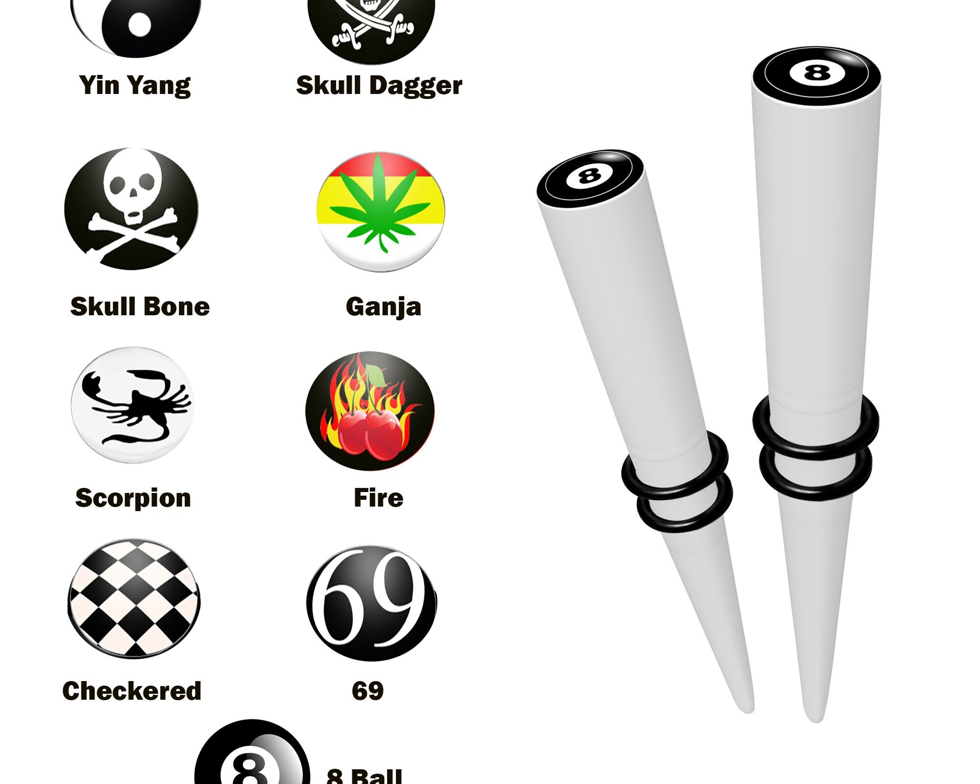 Ear Stretching Kit Acrylic Tapers with Logo Design - 1 pair (2pcs) Ear Expender, Tunnel Gauges Size 8G 6G 4G 2G 0G 00G