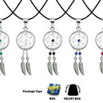 Silver Dreamcatcher Feather Dangle Drop Pendant and Necklace - Native American Amulet Protection with Genuine Stone Beads