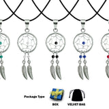 Silver Dreamcatcher Feather Dangle Drop Pendant and Necklace - Native American Amulet Protection with Genuine Stone Beads