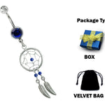 Dreamcatcher Belly Button Ring 14G Belly Rings, Belly Bar with Crystal - Native American Amulet Protection with Genuine Stone Beads