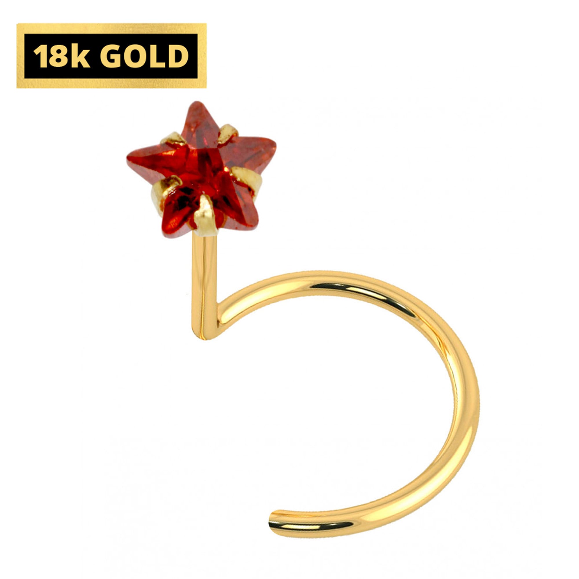 18K Gold Nostril Piercing, Nose Screw with Star Prong Set Crystal - Nose Stud, Nose Jewelry made of Gold