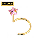 18K Gold Nostril Piercing, Nose Screw with Star Prong Set Crystal - Nose Stud, Nose Jewelry made of Gold