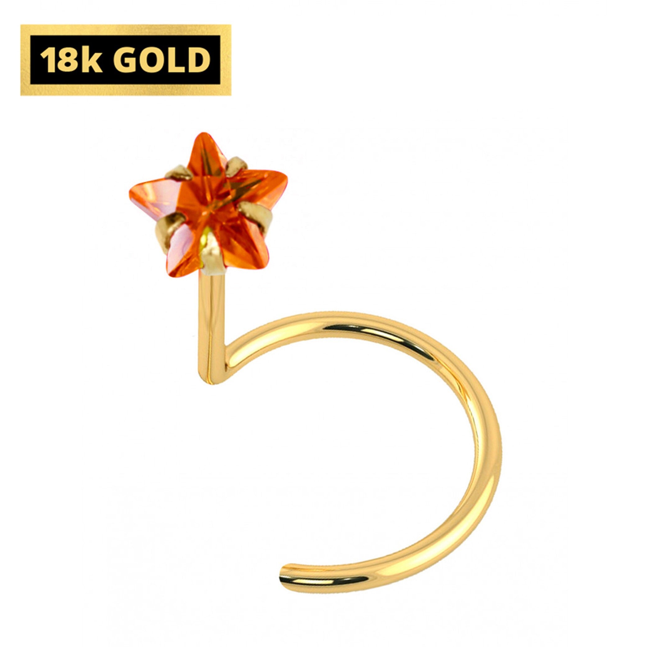 18K Gold Nostril Piercing, Nose Screw with Star Prong Set Crystal - Nose Stud, Nose Jewelry made of Gold