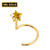 18K Gold Nostril Piercing, Nose Screw with Star Prong Set Crystal - Nose Stud, Nose Jewelry made of Gold