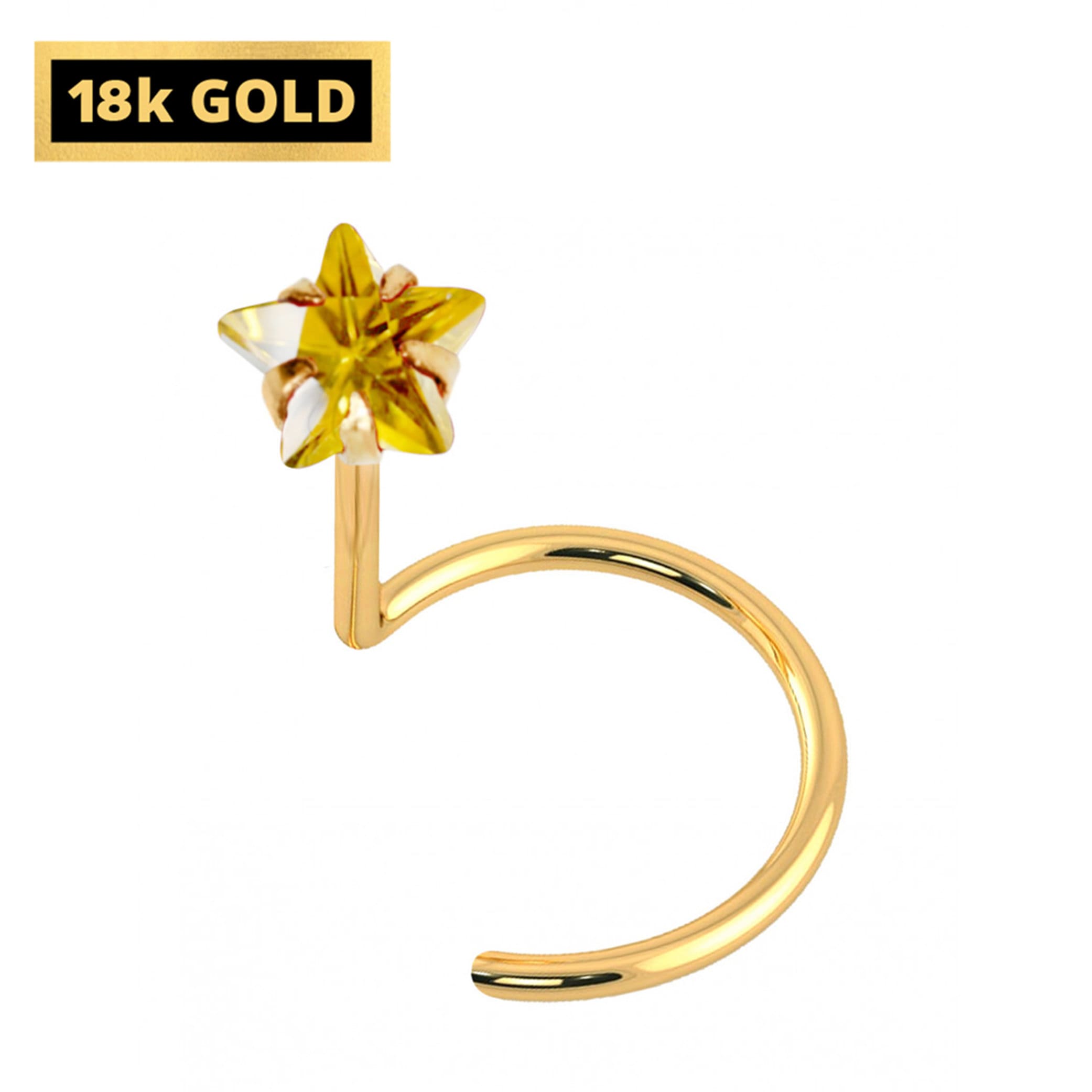 18K Gold Nostril Piercing, Nose Screw with Star Prong Set Crystal - Nose Stud, Nose Jewelry made of Gold