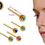 18K Gold Nostril Piercing, Round Shape Nose Pin with Highest Quality Round Crystal - Nose Stud made of Finest in Gold Nose Jewelry