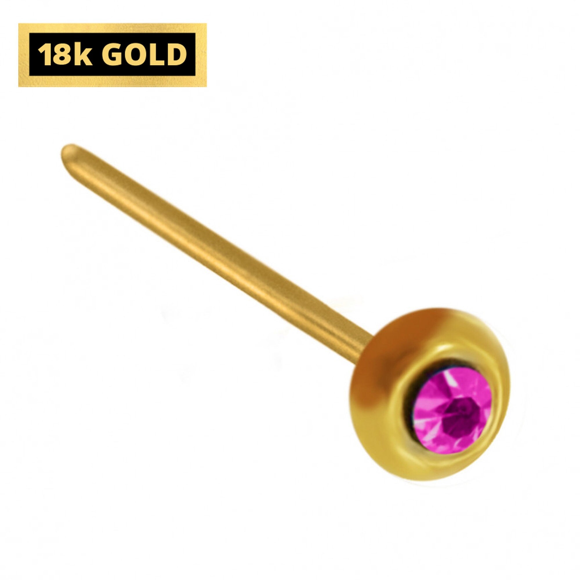 18K Gold Nostril Piercing, Round Shape Nose Pin with Highest Quality Round Crystal - Nose Stud made of Finest in Gold Nose Jewelry