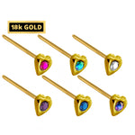 18K Gold Nostril Piercing, Heart Shape Nose Pin with Highest Quality Round Crystal - Nose Stud made of Finest in Gold Nose Jewelry