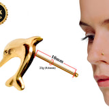 18K Gold Nostril Piercing, Dolphin Design Straight Nose Pin, Bone Stud Tiny Nose Ring - Nose Stud made of Finest Gold Nose Jewelry