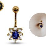 14K Gold Flower Belly Button Ring with Precious Stone Crystal Belly Ring - Belly Bar made of Fine Jewelry Hand Set and Hand Polished